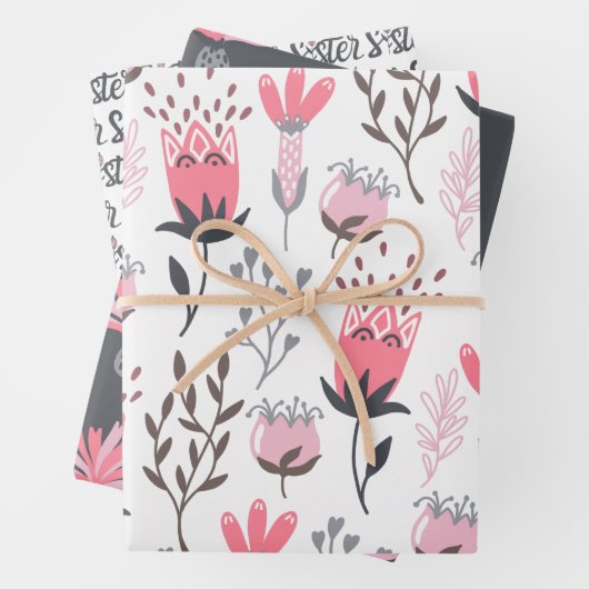 Zuster Floral Wrapping Paper Flat Sheet Set 3 (In situ)