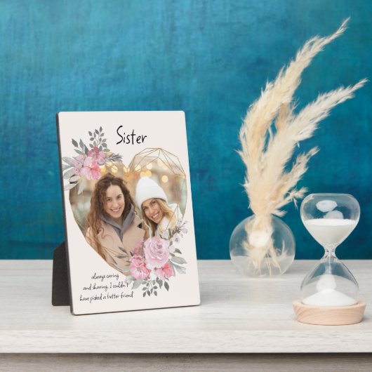 Zuster Foto Plaque Gold Heart Floral Lijst Fotoplaat (Zijkant)