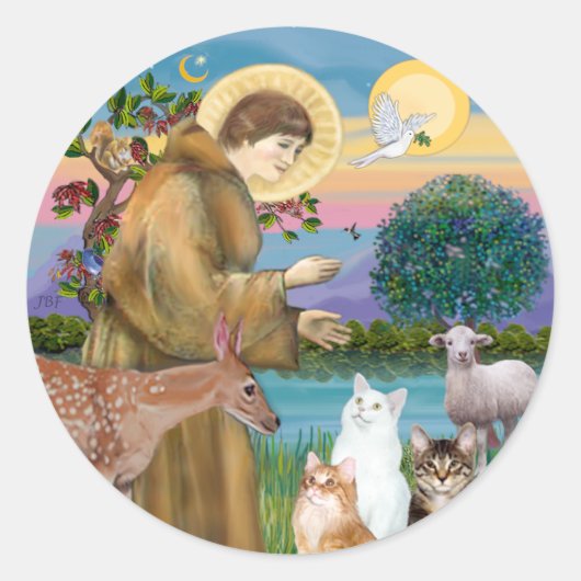 Zuster Frances die 5 katten zegent Ronde Sticker (Voorkant)