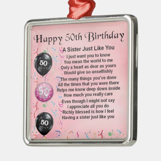 zuster gedicht - 50e verjaardagsontwerp metalen ornament (Links)