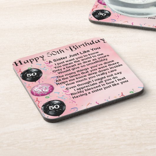 zuster gedicht - 50e verjaardagsontwerp onderzetter (Linkerzijde)