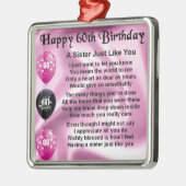 Zuster gedicht - 60e verjaardag metalen ornament (Links)