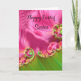 Zuster/Gelukkige Pasen - Roze/Groene Fractal van Feestdagen Kaart