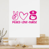 Zuster Gift Peace Love Neurse Poster (Keuken)