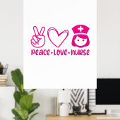 Zuster Gift Peace Love Neurse Poster (Thuiskantoor)