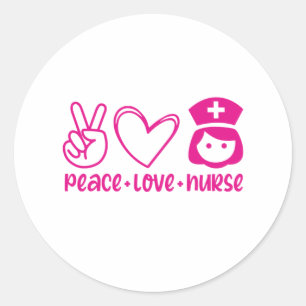 Zuster Gift Peace Love Neurse Ronde Sticker