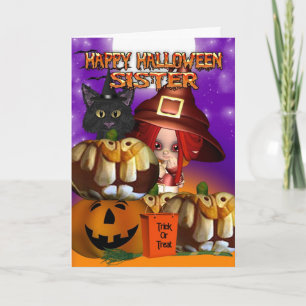 Zuster Halloween witch cat pumpkin jack o lantaarn Kaart