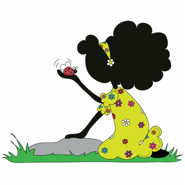 Zuster Holding Ladybug (groen) Fotosculptuur Staand Fotobeeldje (Voorkant)