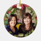 Zuster I Love My Sis 2 Foto met Kerstmis Greenery Keramisch Ornament (Achterkant)