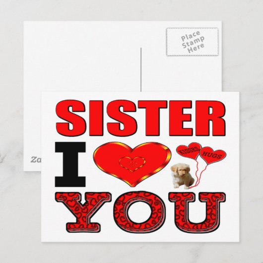 Zuster ik hou van je briefkaart (Voorkant / Achterkant)