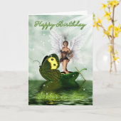 Zuster in Law, Birthday Card - Fantasy Swan Fairy Kaart (Gele Bloem)