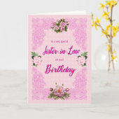 Zuster in Law Birthday met roze Roses Kaart (Gele Bloem)