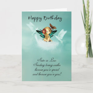 Zuster in Law Fairy Birthday Card met Doves Kaart