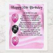 Zuster in Law Gedichtenflesetiket 50ste verjaardag Wijn Etiket (Enkel label)