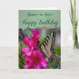 Zuster-in-Law / Happy Birthday - Butterfly Kaart