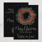 Zuster in Law Kerstmis bessen krans Feestdagenkaart (Voorkant / Achterkant)