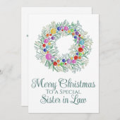 Zuster in Law Kleurrijke Kerstkrans Feestdagenkaart (Voorkant / Achterkant)