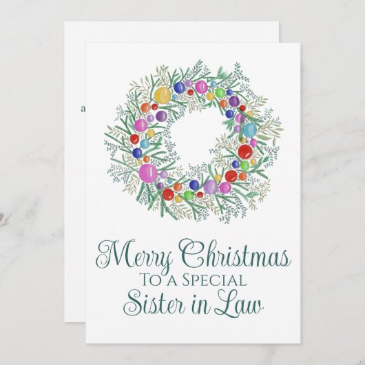Zuster in Law Kleurrijke Kerstkrans Feestdagenkaart (Voorkant / Achterkant)