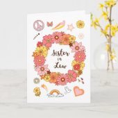 Zuster in Law Moederdag Floral Peace and Love Kaart (Gele Bloem)