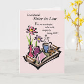 Zuster-in-Law Moederdag, ontbijt in bed, roze Kaart (Gele Bloem)