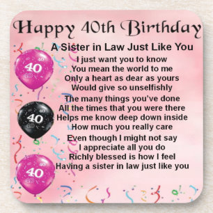 Zuster in Law Poem 40th Birthday Onderzetter