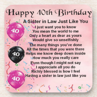 Zuster in Law Poem 40th Birthday Onderzetter