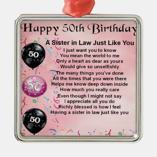 Zuster in Law Poem - 50th Birthday Metalen Ornament (Voorkant)