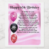 Zuster in Law Poem Bottle Label 60th Birthday Wijn Etiket (Enkel label)