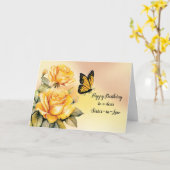 Zuster in Law Verjaardag Gele Rozen met Vlinder Kaart (Gele Bloem)