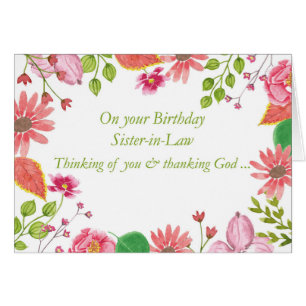Zuster-in-Law Waterverf Flowers Religious Birthda
