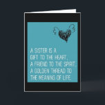 ZUSTER-JE BENT EEN GESCHENK AAN MIJN HART = VERJAA KAART<br><div class="desc">HEB JE DIE ZUS DIE JE GEWOON "ZO VEEL LIEFHEBT"? LAAT HET HAAR WETEN MET DEZE MOOIE EN ZEER DOORDACHTE KAART VOOR HAAR SPECIALE VERJAARDAG!!!</div>