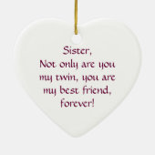 Zuster, je bent mijn beste vriend voor eeuwig vers keramisch ornament (Achterkant)