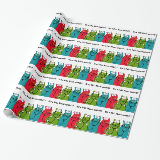 Zuster Katten Funny Gift Wrap Volledige maan opnie Cadeaupapier (Uitgerold)
