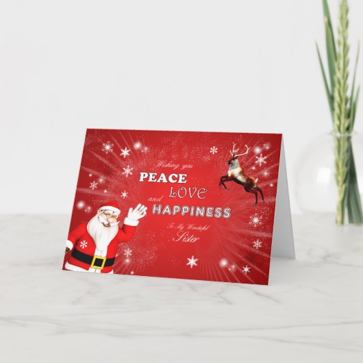 Zuster, Kerstman en een Rendier Feestdagen Kaart (Voorkant)
