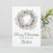 Zuster Kleurrijke Kerstkrans Feestdagenkaart (Staand voorkant)