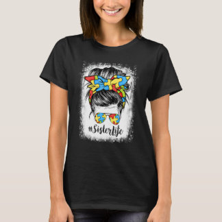 Zuster Leven Rommelige Knot Haar Bandana Bril Auti T-shirt