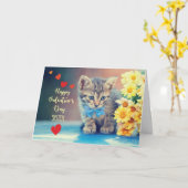 Zuster Liefde Valentijn Kitten met Gele Daisies Kaart (Gele Bloem)