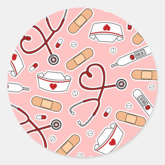 Zuster Love Print Pink Background Ronde Sticker (Voorkant)