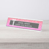 Zuster Medical Caduceus Coral Pink Glitter Aangepa Bureau Naambordje (Voorkant)