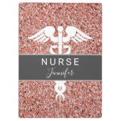 Zuster Medical Caduceus Roze Rose Glitter Naam  Klembord (Achterkant)
