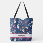 Zuster Medical Name Personalized Navy Student Tote Bag (Achterkant)