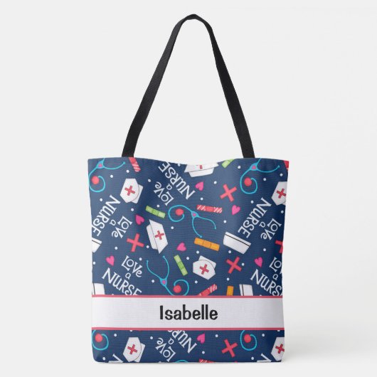 Zuster Medical Name Personalized Navy Student Tote Bag (Achterkant)