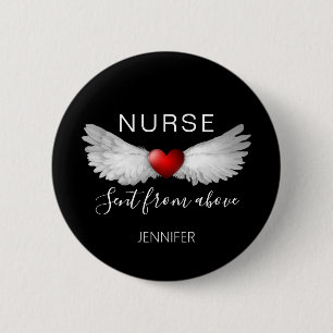 Zuster Medical Red Heart Angel Wings Gepersonalise Ronde Button 5,7 Cm