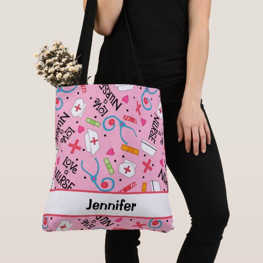 Zuster Medische benaming Aangepaste roze student Tote Bag (Dichtbij)
