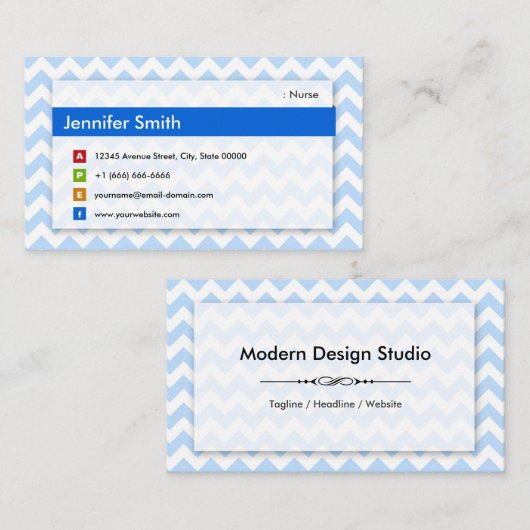 Zuster - Modern Blue Chevron Visitekaartje (Voorkant / Achterkant)