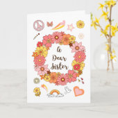 Zuster Moederdag Floral Peace and Love Kaart (Gele Bloem)