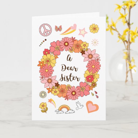 Zuster Moederdag Floral Peace and Love Kaart (Gele Bloem)