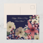 Zuster Moederdag Flowers op Navy Blue Feestdagenkaart (Voorkant / Achterkant)