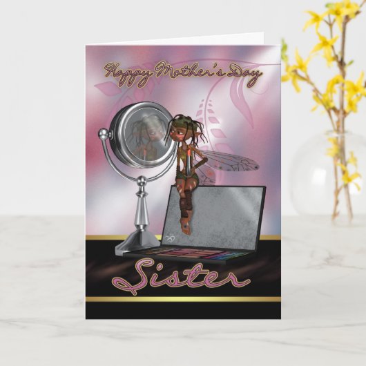 Zuster Moederdag Kaart met make-up fee (Gele Bloem)