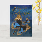 Zuster, Moederdag Kaart met vlinders (Gele Bloem)